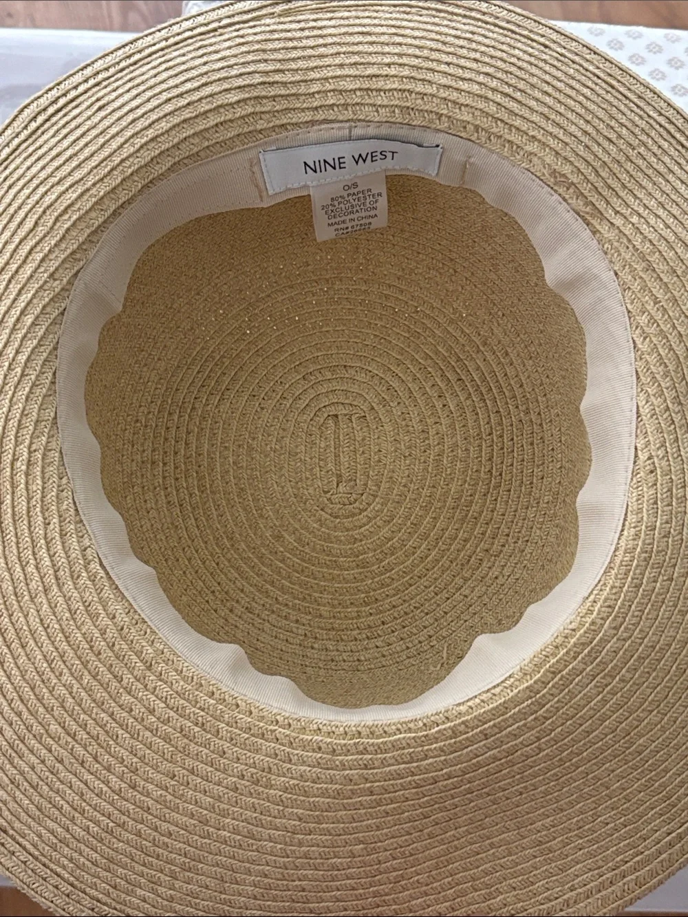 Nine West Straw Sun Hat with Cream Ribbon Bow